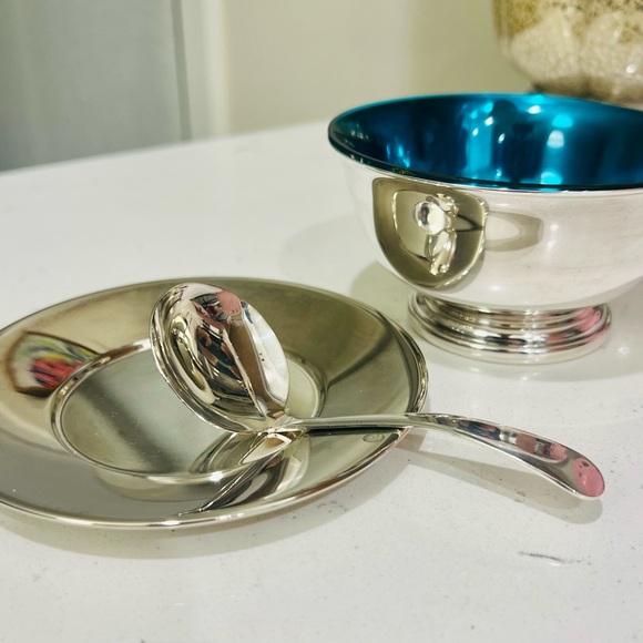 Vintage Gorham EP YC795 Silverplate Sauce Bowl with Cobalt Blue Glass Liner - Picture 4 of 5